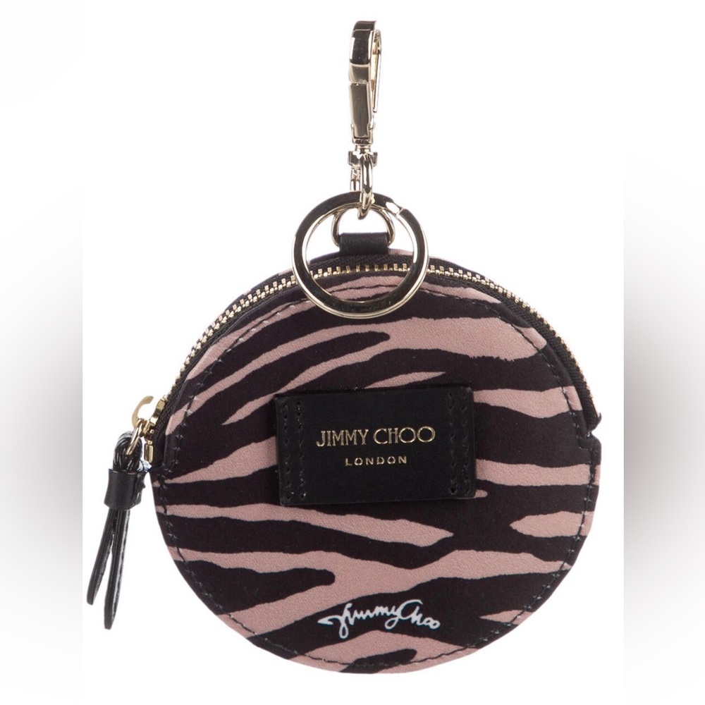 Jimmy Choo Round Pink & Black Zebra Print Coin Purse Bag Charm Keychain